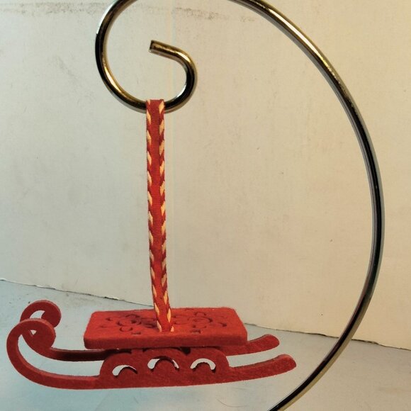 Red Felt Sled Christmas Ornament Ribbon Hanger flower Cutout Vintage - Picture 5 of 6